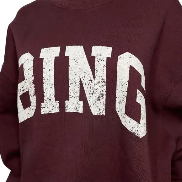 Anine Bing Bradie Designer Logo Crewneck Sweatshirt Burgundy size Large Cotton - Picture 3 of 12